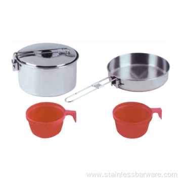 Stainless steel camping frying pan travel saucepan set